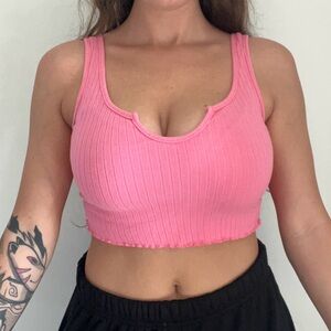 Pink Ribbed Crop Top